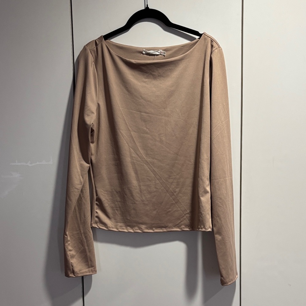 Lush Long Sleeve Boatneck Top - Beige